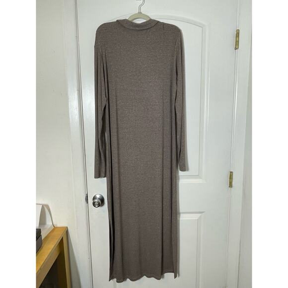 Revolve LNA Maxi Dress 2X Brown Stretch Knit Side Slit Bodycon Minimalist NWT - Picture 5 of 7